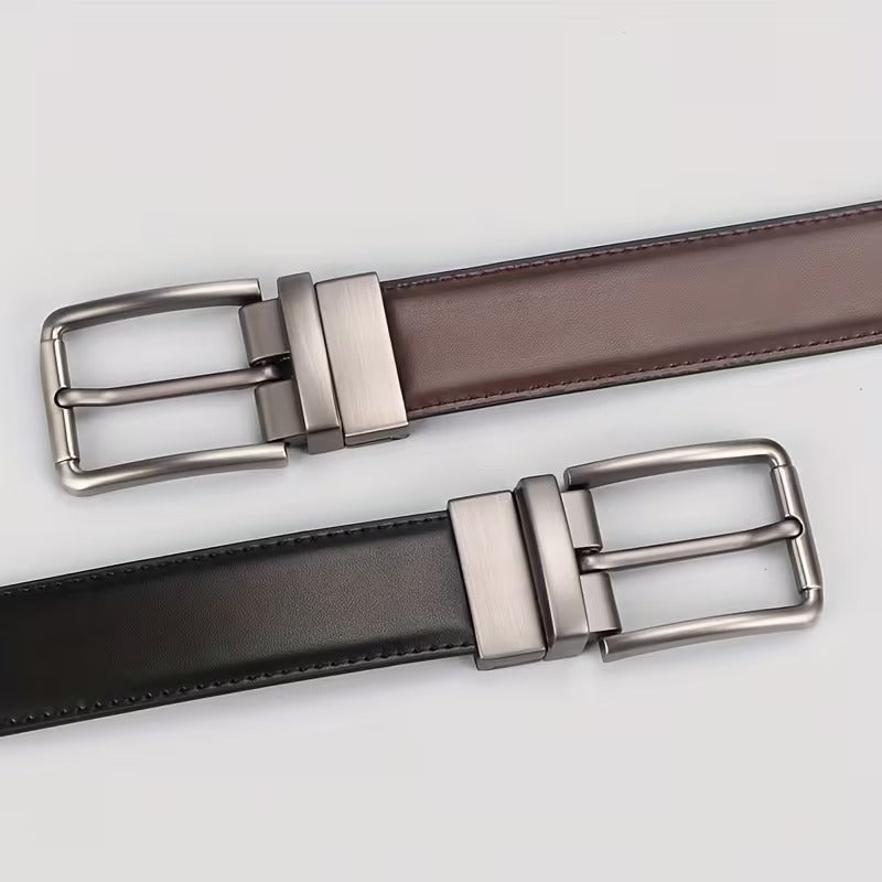 Men’s Reversible Leather Belt – 2-in-1 Black & Brown Flip Buckle Formal & Casual Belt