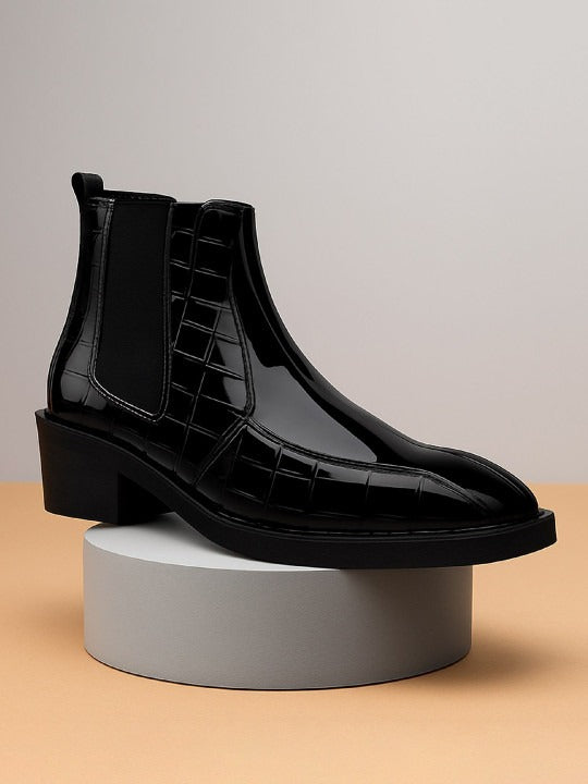 JonasParamount Black Semi-Formal Croc Texture Chelsea Boots