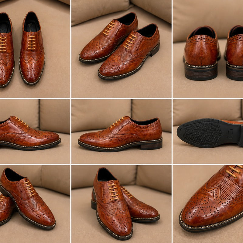 Premium Men’s Formal Brogue Shoes – Wrinkle Free Faux Leather Oxford Shoes