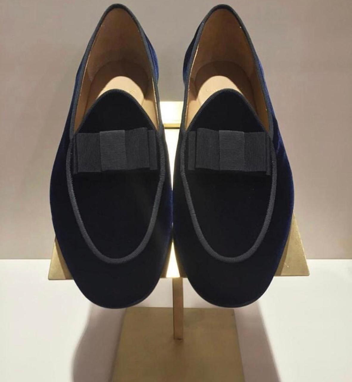 Superglamourous Velvet Bow Moccasins Men Suede Shoes Fashion Business And Partywear Loafer-JonasParamount