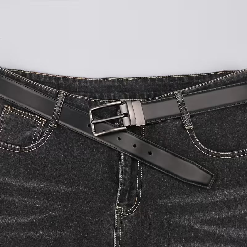 Men’s Reversible Leather Belt – 2-in-1 Black & Brown Flip Buckle Formal & Casual Belt