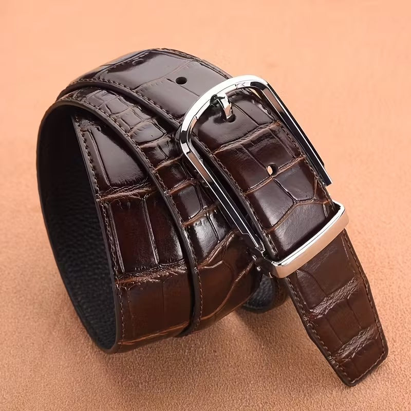 Men’s Croc Textured Leather Belt – Premium Alloy Pin Buckle Formal & Casual Belt