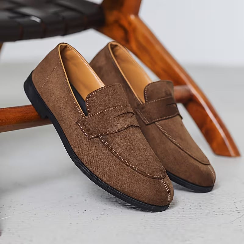 Premium Suede Penny Loafers for Men – Genuine Leather Slip-On Casual Shoes