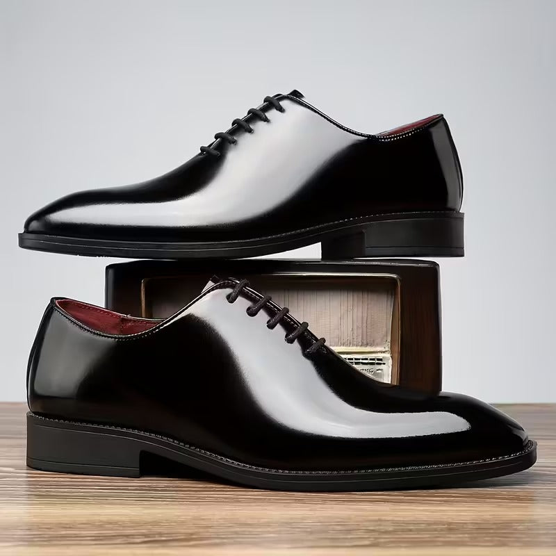 Men’s Premium Patent Leather Oxford Shoes – Classic Black Formal Lace-Up Dress Shoes