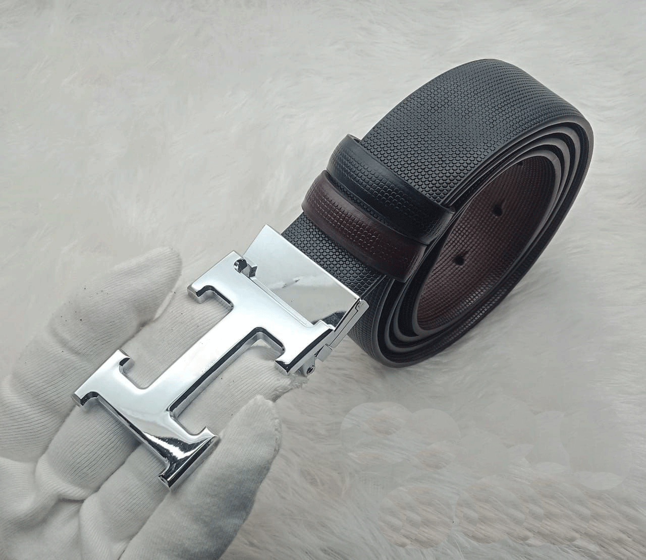 Fashionable H Letter Buckle With Reversible Strap For Men's-JonasParamount