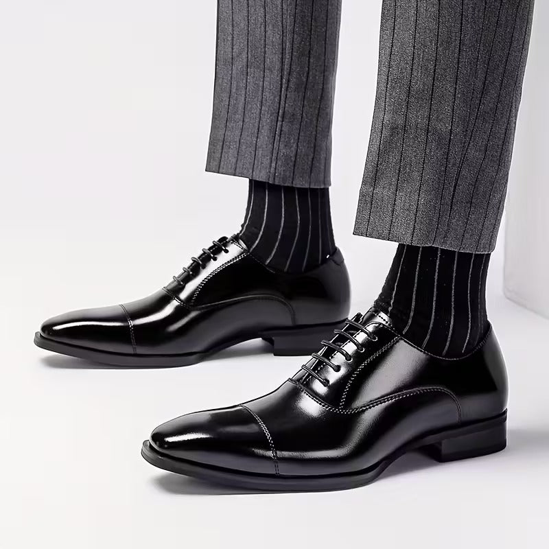 Men’s Premium Patent Leather Oxford Shoes – Sleek Cap-Toe Black Formal Lace-Up