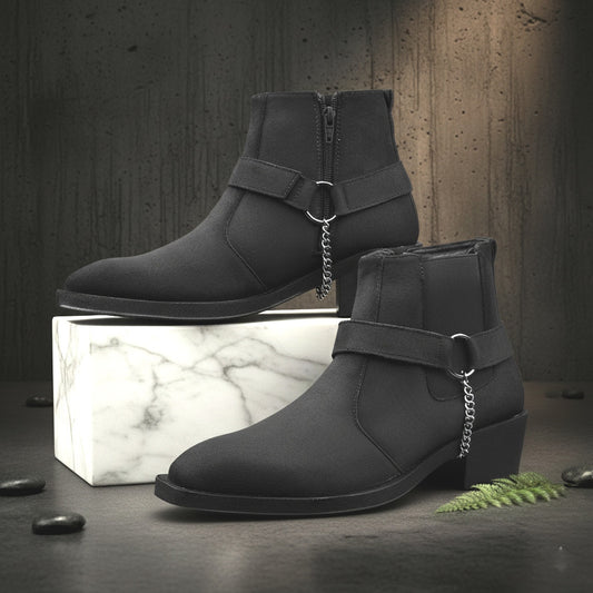 JonasParamount Men’s Black Chelsea Boots with Chain Detail