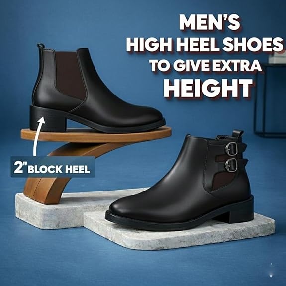 Men’s Buckle Strap Height Increasing Faux Leather Formal & Casual Slip-On Boots