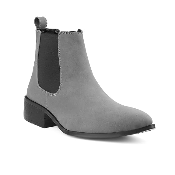 Men’s Pointed Toe 1.8 Inch Height Increasing Faux Leather Slip-On Casual & Formal Boots