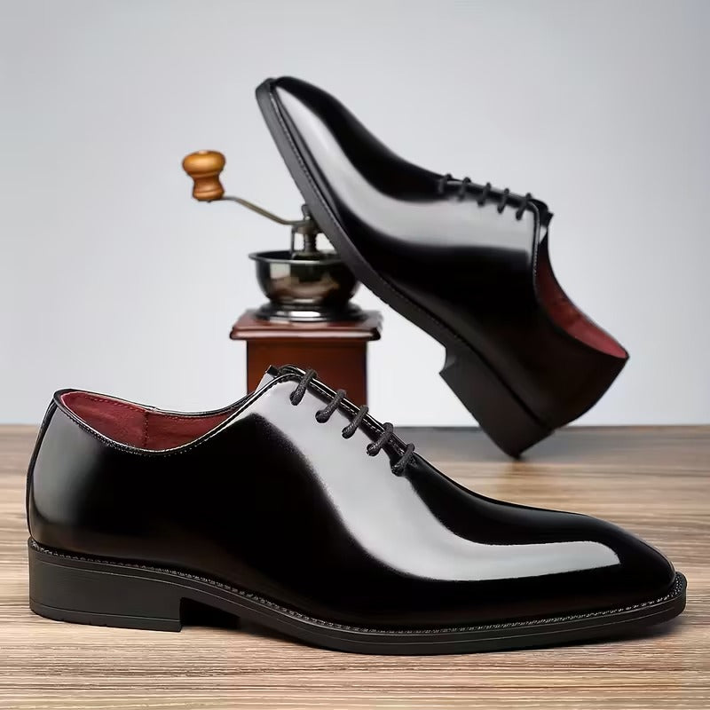 Men’s Premium Patent Leather Oxford Shoes – Classic Black Formal Lace-Up Dress Shoes