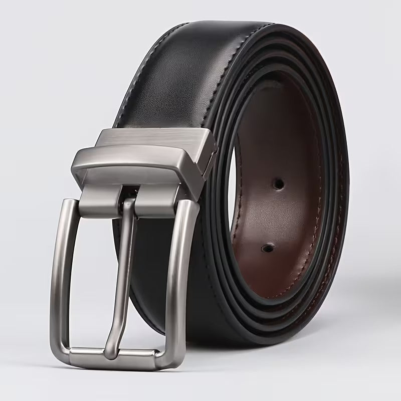 Men’s Reversible Leather Belt – 2-in-1 Black & Brown Flip Buckle Formal & Casual Belt