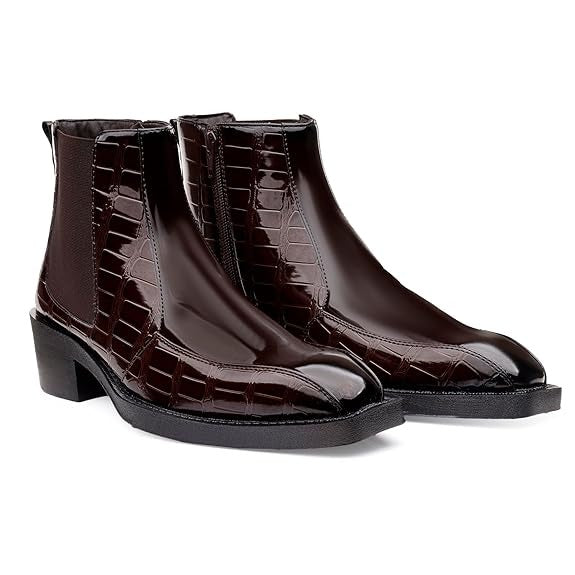 JonasParamount Brown Semi-Formal Croc Texture Chelsea Boots