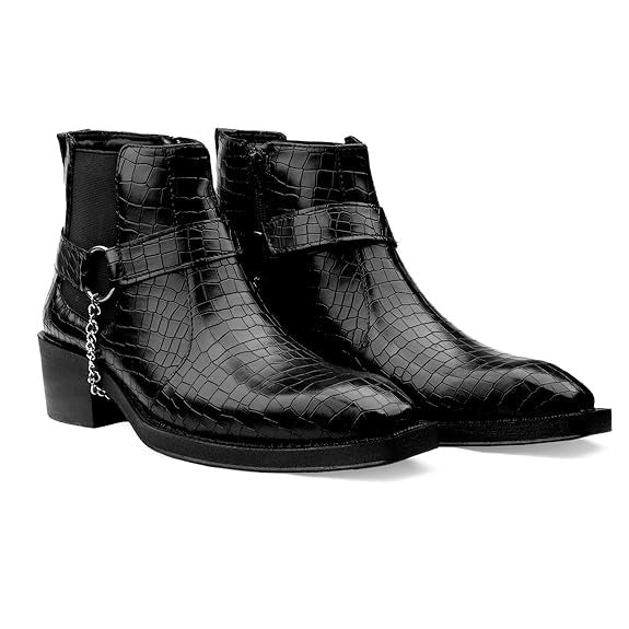 JonasParamount Men’s Crocodile Chelsea Boots with Silver Chain Detail