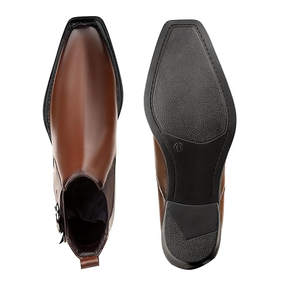 Men’s Buckle Strap Height Increasing Faux Leather Formal & Casual Slip-On Boots