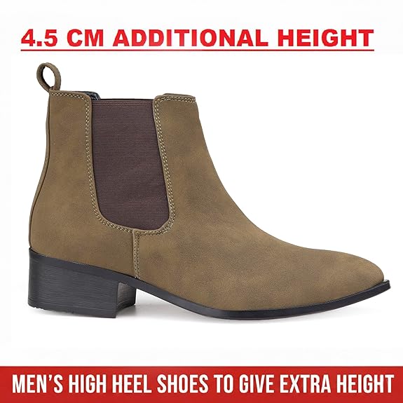 Men’s Pointed Toe 1.8 Inch Height Increasing Faux Leather Slip-On Casual & Formal Boots