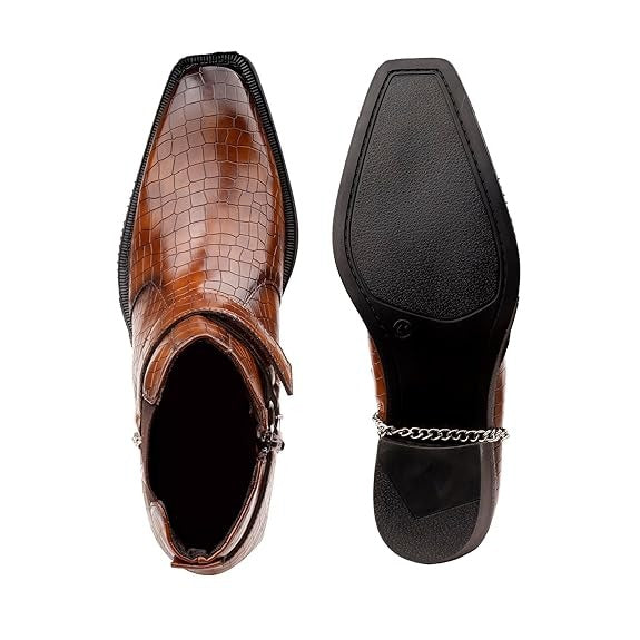 JonasParamount Men’s Crocodile Chelsea Boots with Silver Chain Detail