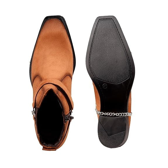 JonasParamount Men’s Tan Chelsea Boots with Chain Detail