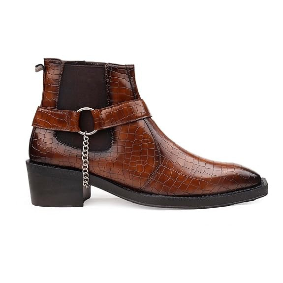 JonasParamount Men’s Crocodile Chelsea Boots with Silver Chain Detail