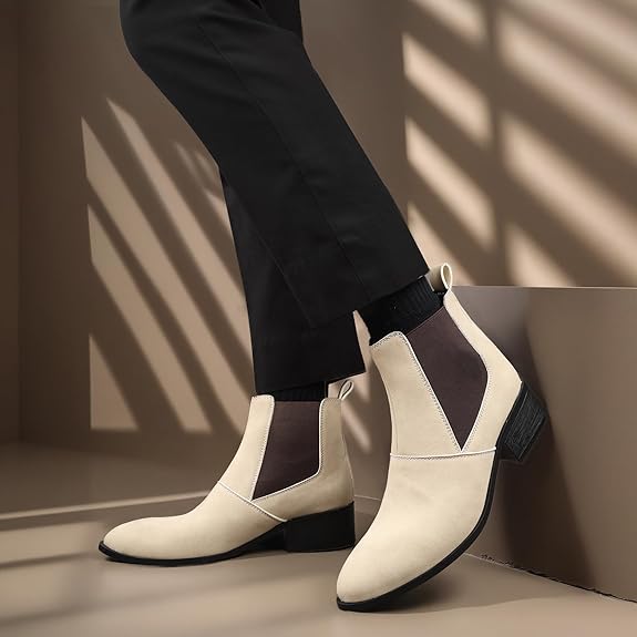 Men’s Pointed Toe Height Increasing Faux Leather Slip-On Formal & Casual Boots
