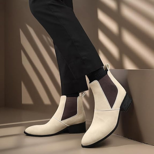 Men’s Pointed Toe Height Increasing Faux Leather Slip-On Formal & Casual Boots