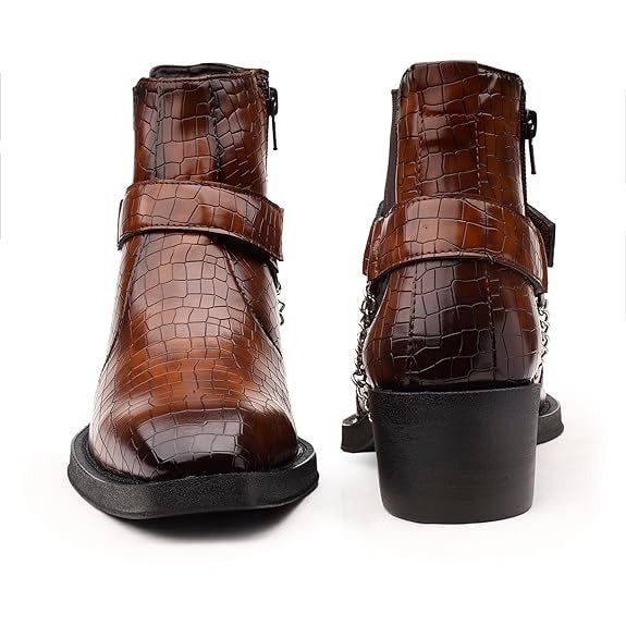 JonasParamount Men’s Crocodile Chelsea Boots with Silver Chain Detail