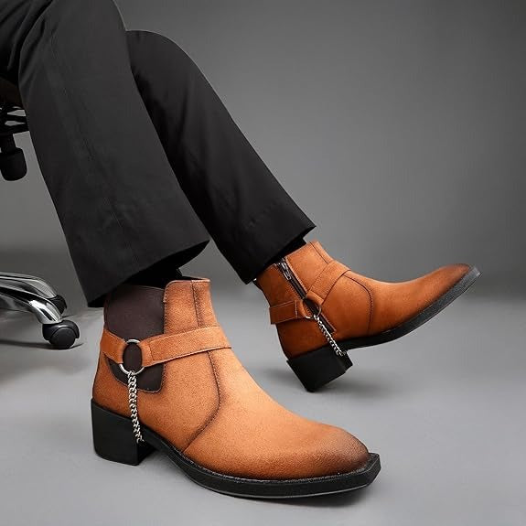 JonasParamount Men’s Tan Chelsea Boots with Chain Detail