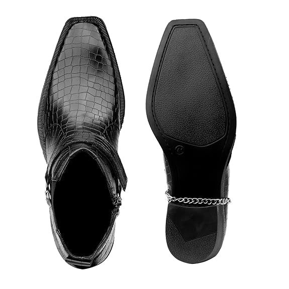 JonasParamount Men’s Crocodile Chelsea Boots with Silver Chain Detail