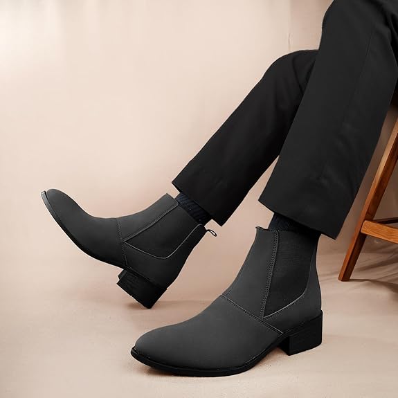 Men’s Pointed Toe Height Increasing Faux Leather Slip-On Formal & Casual Boots