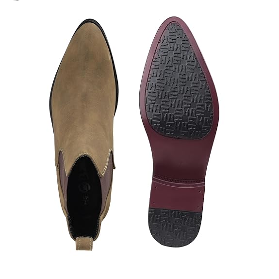Men’s Pointed Toe 1.8 Inch Height Increasing Faux Leather Slip-On Casual & Formal Boots