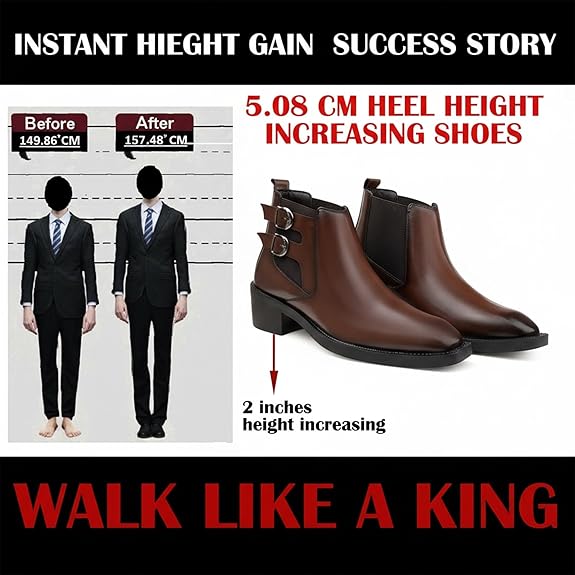 Men’s Buckle Strap Height Increasing Faux Leather Formal & Casual Slip-On Boots