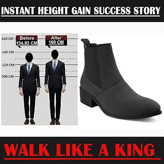 Men’s Pointed Toe Height Increasing Faux Leather Slip-On Formal & Casual Boots