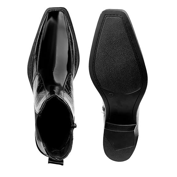 JonasParamount Black Semi-Formal Croc Texture Chelsea Boots