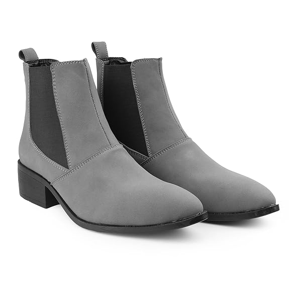 Men’s Pointed Toe Height Increasing Faux Leather Slip-On Formal & Casual Boots