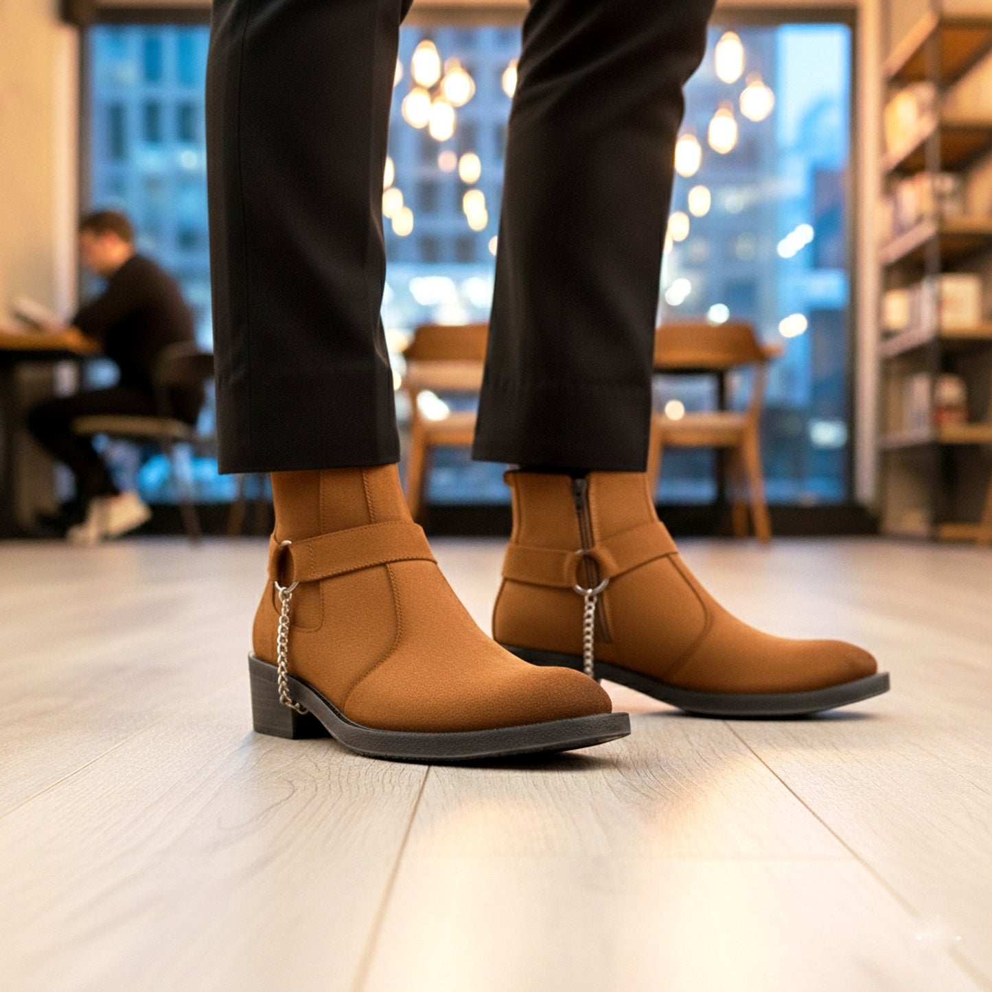 JonasParamount Men’s Tan Chelsea Boots with Chain Detail
