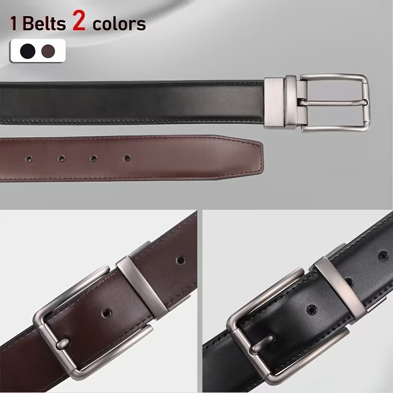 Men’s Reversible Leather Belt – 2-in-1 Black & Brown Flip Buckle Formal & Casual Belt
