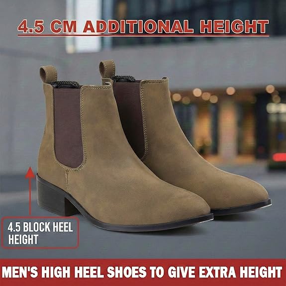 Men’s Pointed Toe 1.8 Inch Height Increasing Faux Leather Slip-On Casual & Formal Boots