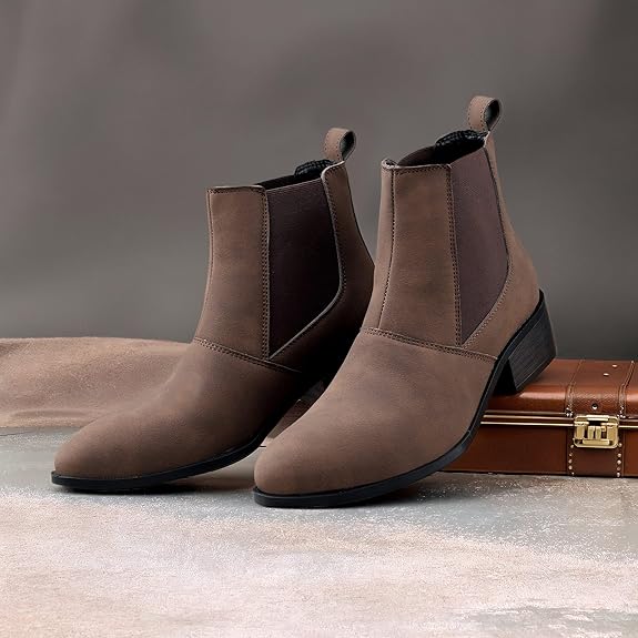 Men’s Pointed Toe Height Increasing Faux Leather Slip-On Formal & Casual Boots