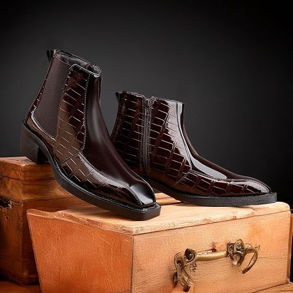 JonasParamount Brown Semi-Formal Croc Texture Chelsea Boots