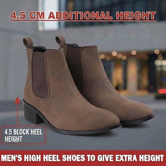 Men’s Pointed Toe 1.8 Inch Height Increasing Faux Leather Slip-On Casual & Formal Boots