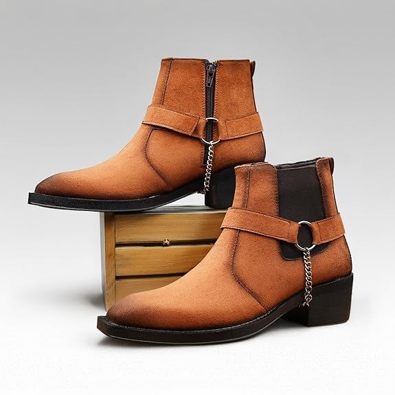 JonasParamount Men’s Tan Chelsea Boots with Chain Detail