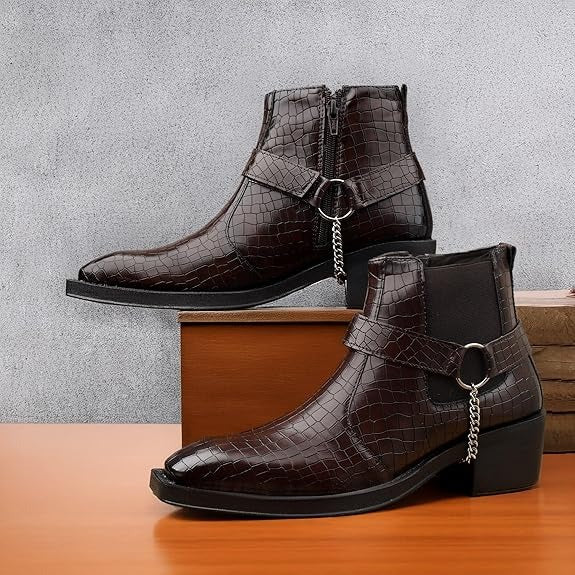 JonasParamount Men’s Crocodile Chelsea Boots with Silver Chain Detail