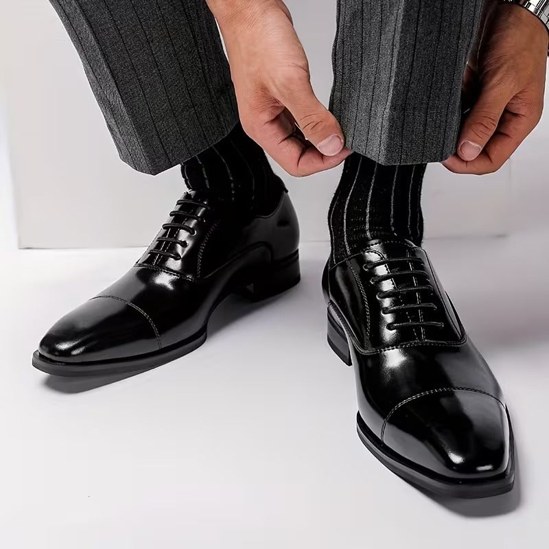 Men’s Premium Patent Leather Oxford Shoes – Sleek Cap-Toe Black Formal Lace-Up
