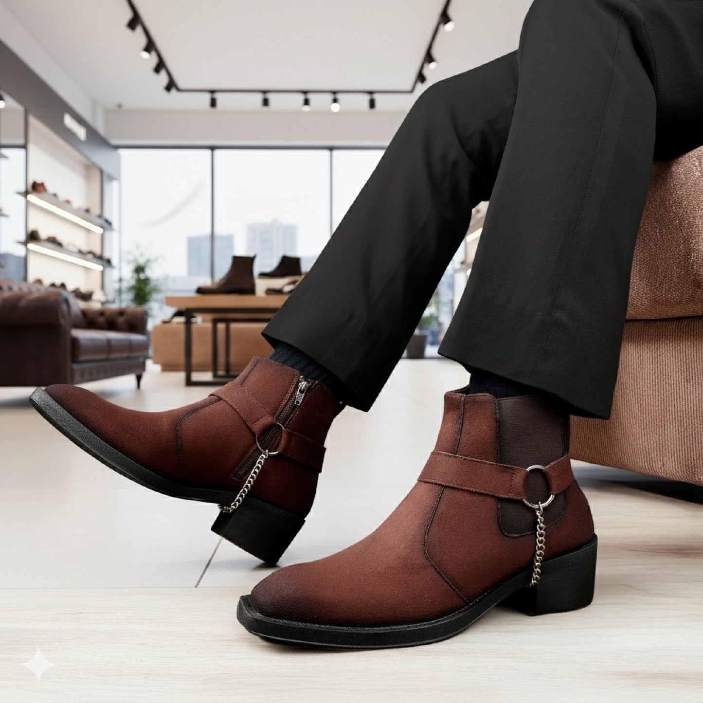 JonasParamount Men’s Brown Chelsea Boots with Chain Detail