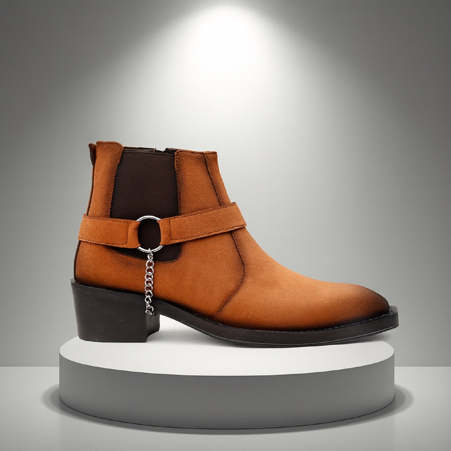 JonasParamount Men’s Tan Chelsea Boots with Chain Detail