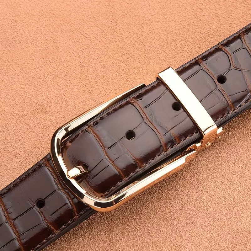 Men’s Croc Textured Leather Belt – Premium Alloy Pin Buckle Formal & Casual Belt