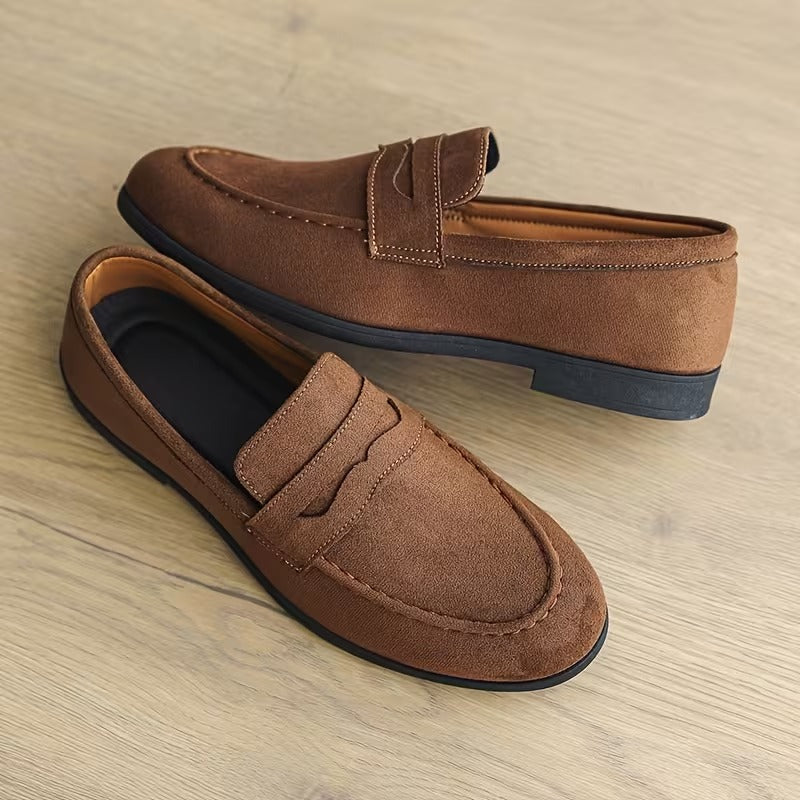 Premium Suede Penny Loafers for Men – Genuine Leather Slip-On Casual Shoes