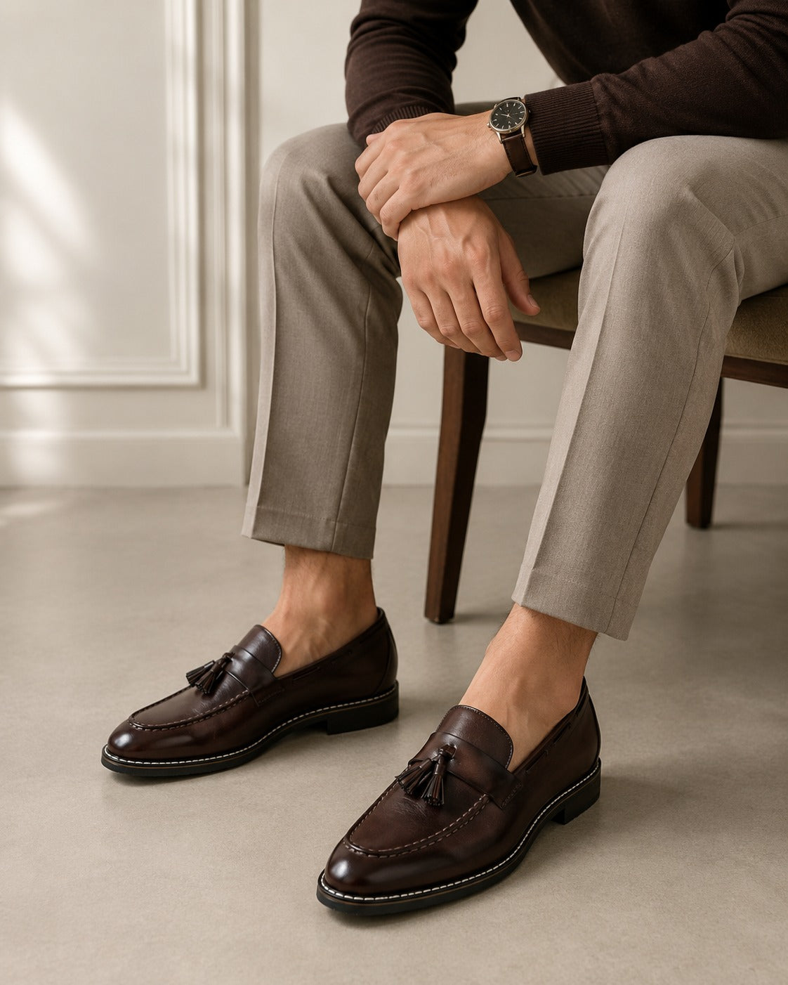 Premium Men’s Tassel Moccasins – Elegant Suede Touch Formal Loafers