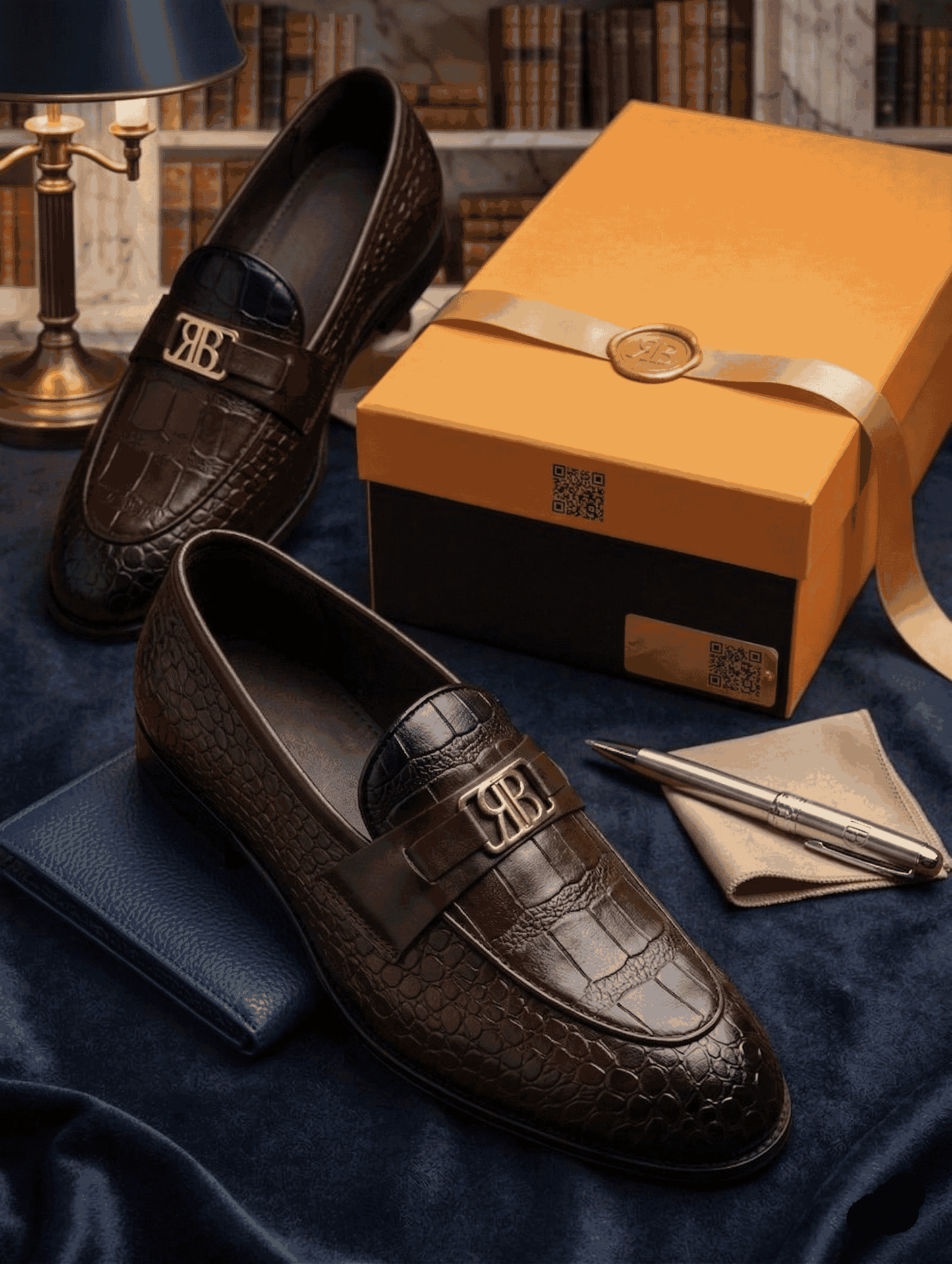 Men’s Luxury Croc-Textured Moccasins – Premium Slip-On Loafers with Gold Buckle