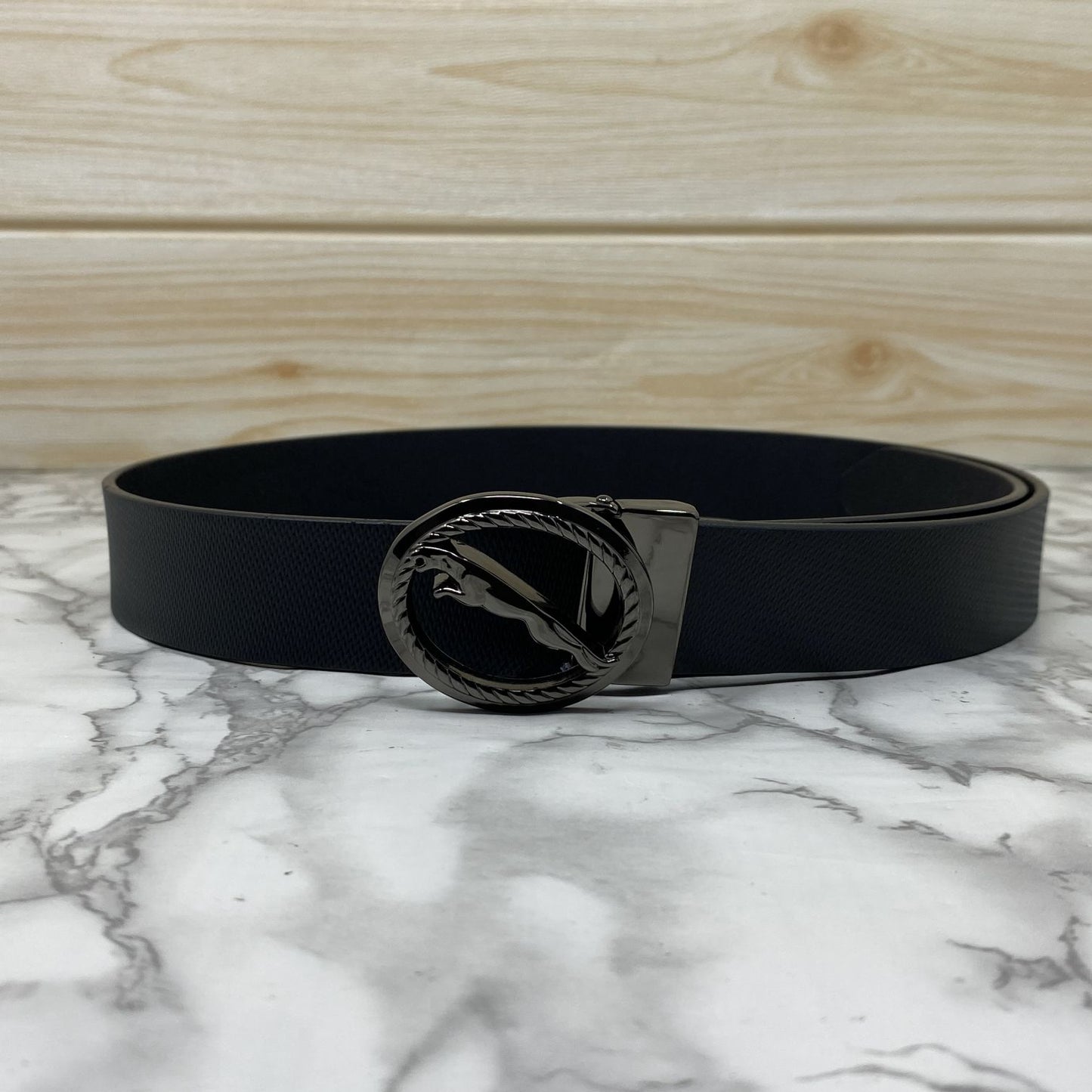 Round Jaguar Metal Buckle With Leather Strap Belt-JonasParamount