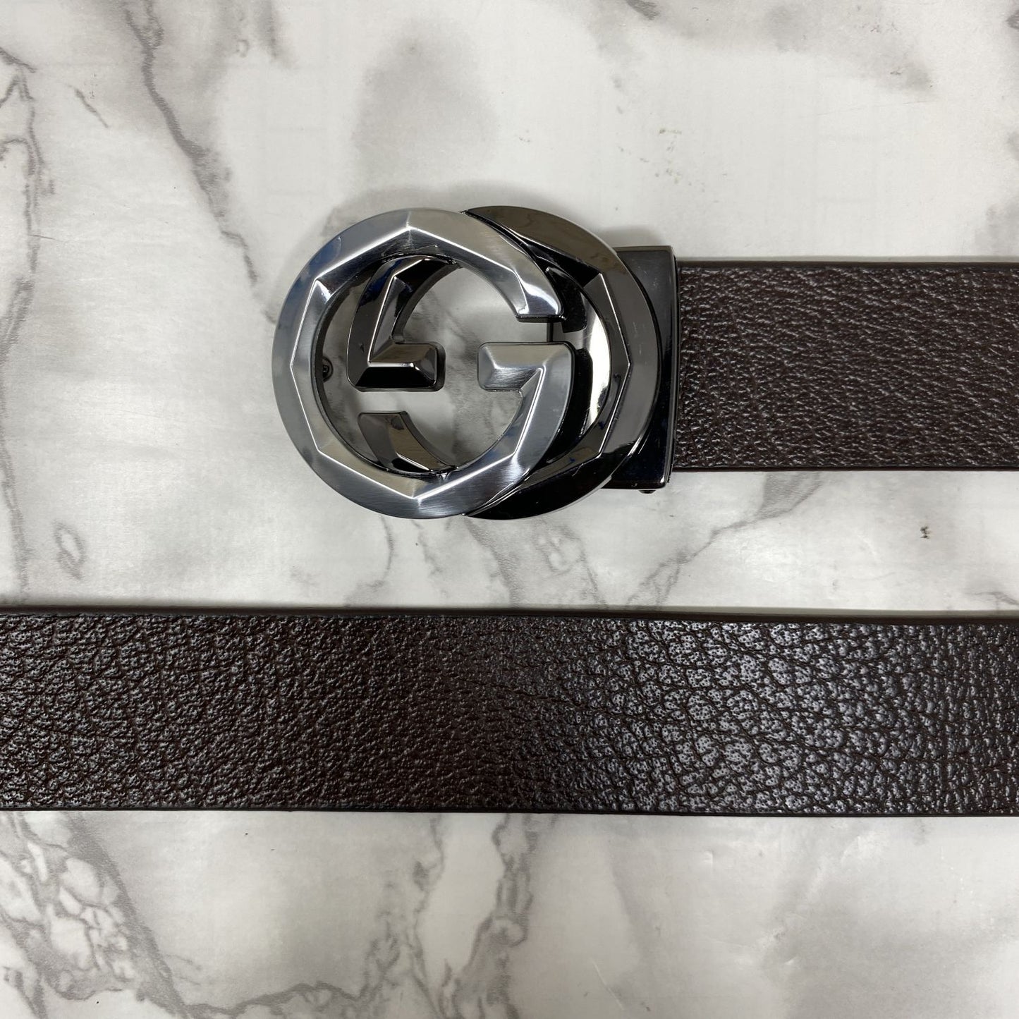 Two Tone Metal Round GG Leather Strap Belt-JonasParamount